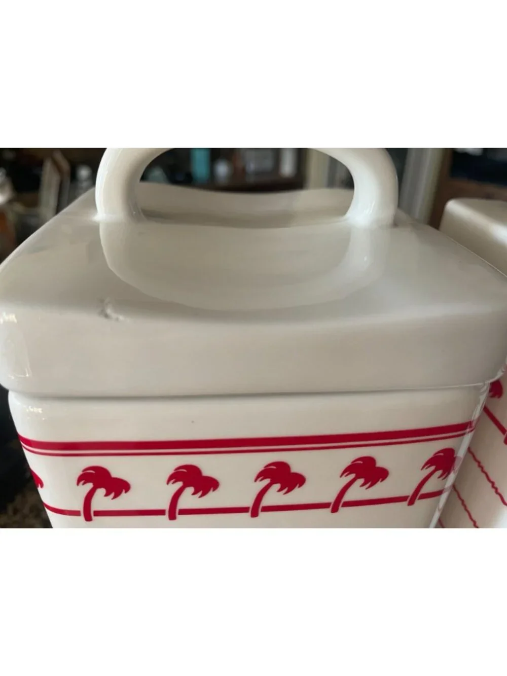 In-N-Out Burger Ceramic Canister Set of 4 With Lids Red White Palm Tree Design